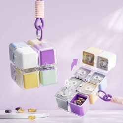 Rubik's Cube Pill Box with Lanyard Portable Medicine Dispensing Box Seven-Day Sealed Pill Storage Box Pill Divider