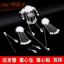Ancient style Han Dynasty little girl female Hanfu full set of tassels Super fairy costume headwear hair accessories with ornaments cute shadow