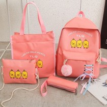 Schoolbag four-piece backpack student Korean schoolbag High School New Junior High School canvas campus Harajuku wind hipster