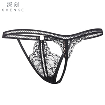 Lace mesh-jeans female hollow-puzzle sports underwear transparent low-waist French bikini T pants