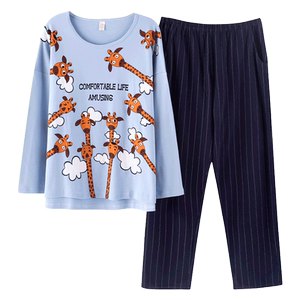 长袖纯棉睡衣春秋季胖MM加大码家居服套装