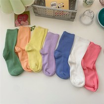 INS mid-tube socks Royal blue purple turmeric bright color pile socks trend pure color summer cotton womens socks