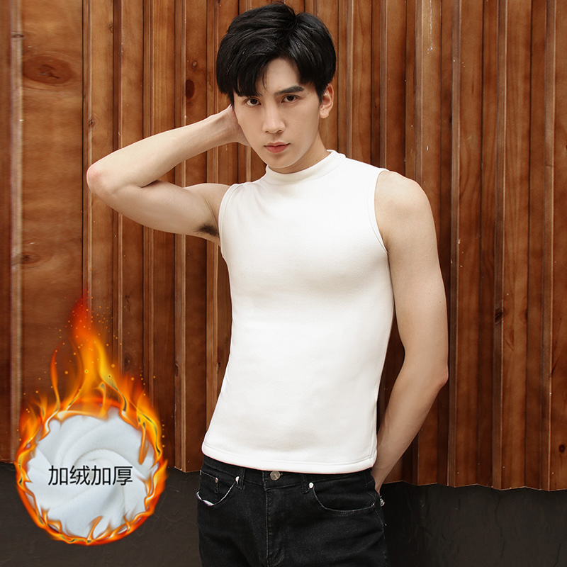 Plus velvet thick warm sleeveless pure cotton wool bottoming shirt autumn and winter vest winter waistcoat slim vest men - Taobao