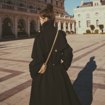 Black design sense senior British Hepburn windbreaker womens mid-length temperament 2022 new spring and autumn popular coat