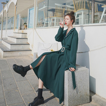 Dark green suit dress women 2021 early Spring and Autumn New temperament thin cold wind senior sense long sleeve skirt
