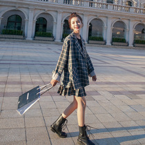 Fried street fashion suit women spring and autumn 2021 new little man English style plaid suit foreign skirt suit