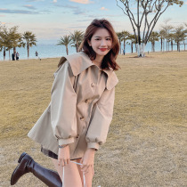 Navy collar khaki windbreaker female little man 2021 new spring and autumn popular Korean version loose academic style short coat