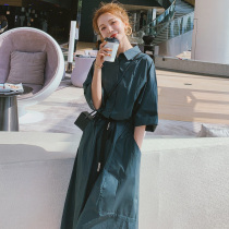 Hepburn style shirt dress womens summer 2022 new temperament waist thin French gentle light mature wind long skirt