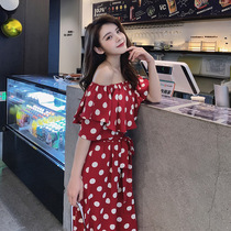A shoulder wave point jumpsuit womens summer thin loose design sense niche high waist drape wide leg pants