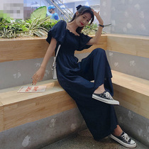 Puff sleeves wide leg jumpsuit set women summer 2022 new loose high-end design sense niche temperament goddess fan