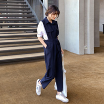 Chiffon overalls women 2021 summer new thin loose high waisted casual straight wide leg pants set