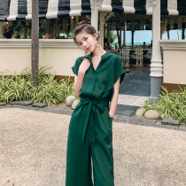 Ice silk chiffon wide leg jumpsuit women Summer high waist drape loose fashion casual nine overalls