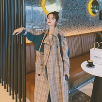 Retro Plaid English Trench Coat 2021 New Long Goddess Fan Leisure over the knee Slim Coat Spring and Autumn Joy