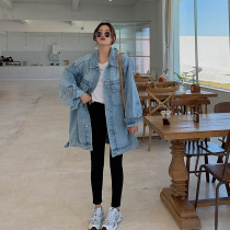 Denim coat womens long spring and autumn 2021 New Korean version of loose casual Joker students Harajuku style jacket