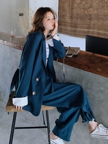 Korean version of loose net red small suit wide leg pants two-piece female 2021 Spring and Autumn new casual fried street suit suit suit