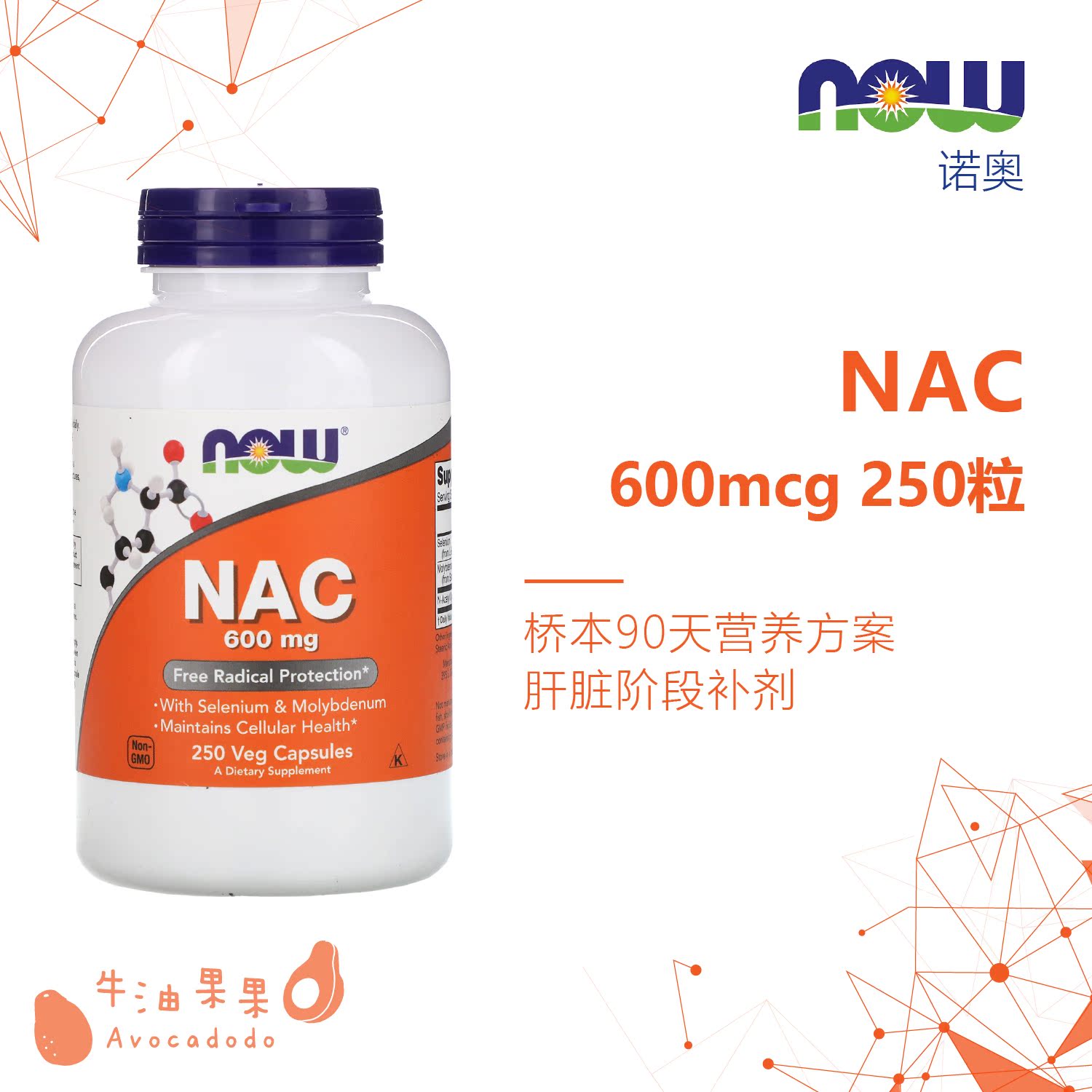 Now foods Noao NAC600MG 250 N-Acetylcysteine Avocado Fruit Hashimoto Thyroid