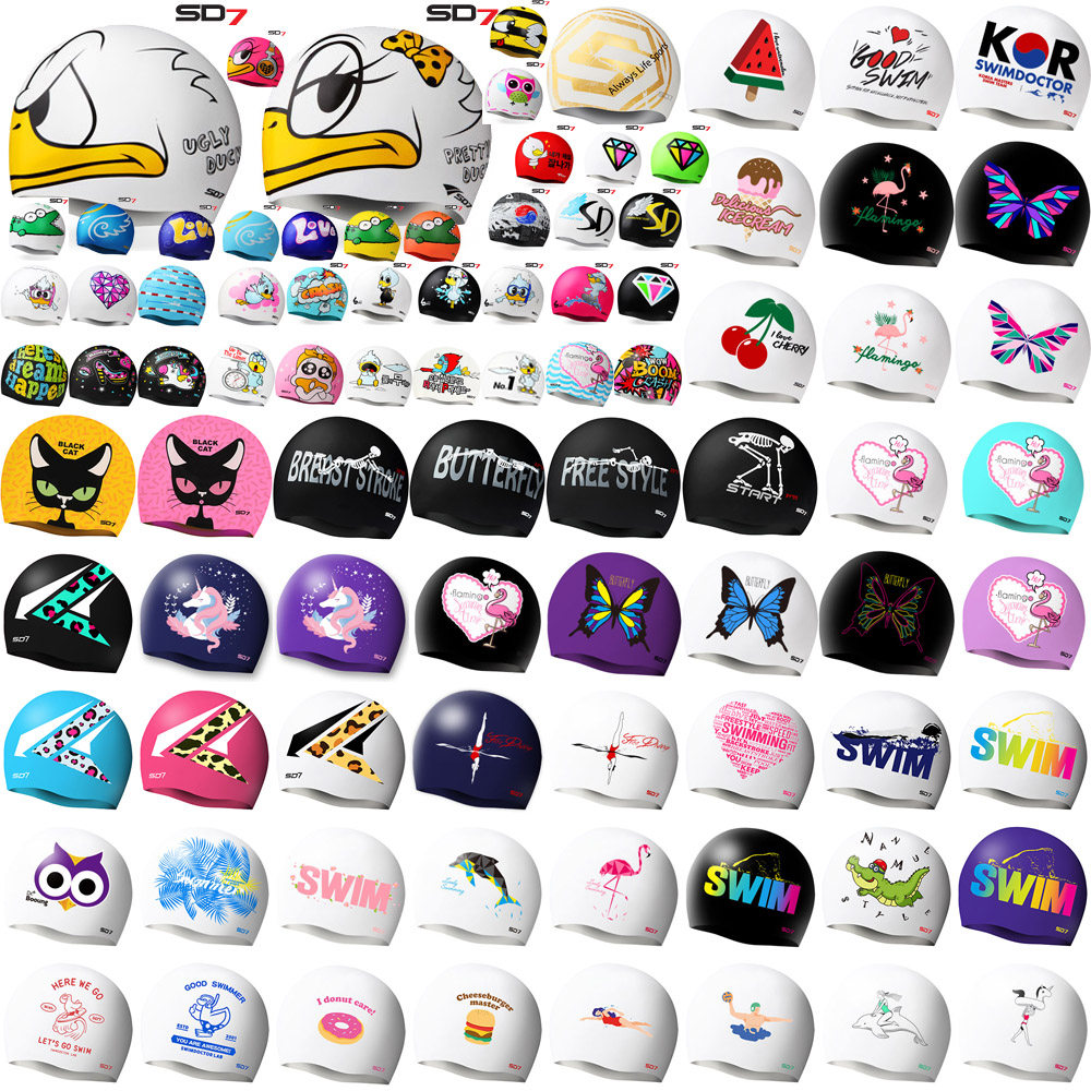South Korea SDOC silicone waterproof odorless men and women adult children a variety of cartoon swimming caps