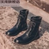 Martin boots của phụ nữ Phong cách Anh cao cấp thoáng khí mùa hè 2019 mùa thu mới xe máy hoang dã ủng ngắn giày ống giữa trẻ em - Kính khung