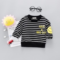 Baby spring dress Long sleeves T-shirt striped child round collar beating undershirt male and female child foreign air pure cotton blouse 1-2-3-4 years old