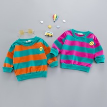 Men and women baby Autumn T-shirt 2021 New striped sweater children autumn boy foreign gas 0-3 years old 4 tide shirt