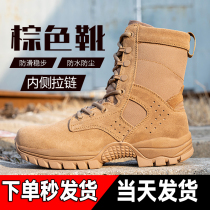New combat training boots brown outdoor boots mens side zipper high-top hiking boots ultra-light breathable anti-puncture desert boots