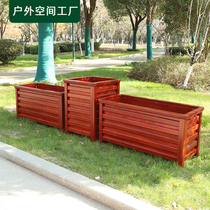 Outdoor wood grain aluminum alloy flower box Outdoor road street anti-corrosion plastic wood flower pot Gardening floor-to-ceiling flower pot flower tank