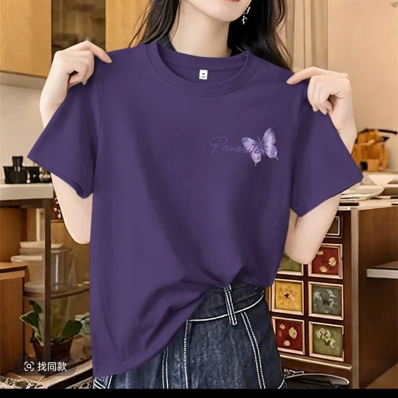 92% Cotton Dark Purple Regular Shoulder Short-Sleeve T-Shirt for Women, Summer 2026 New Style, Loose Fit, High-End Feel, Brightens Complexion and Slims, Top X 92% Cotton Dark Purple Regular Shoulder Short-Sleeve T-Shirt for Women, Summer 2026 New Style, Loose Fit, High-End Feel, Brightens Complexion and Slims, Top X