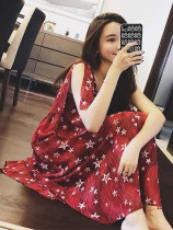 Chiffon dress 2021 summer new cold wind lotus leaf sleeve Super fairy French vintage floral dress slim