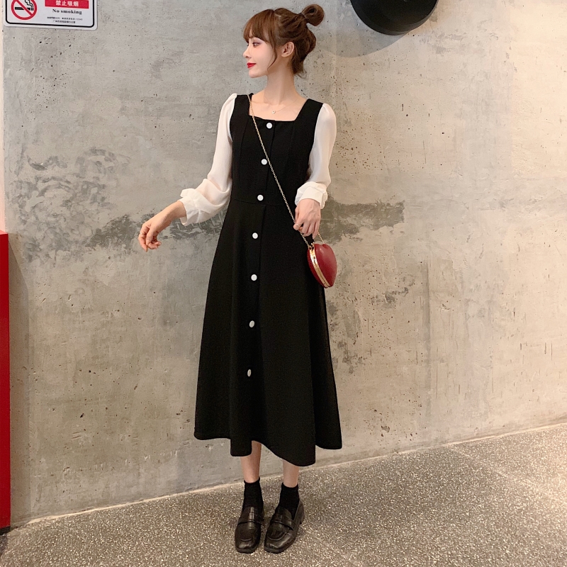 Large size women's clothing 2021 autumn new fat sister French retro a-line skirt waist thin long sleeve dress spring