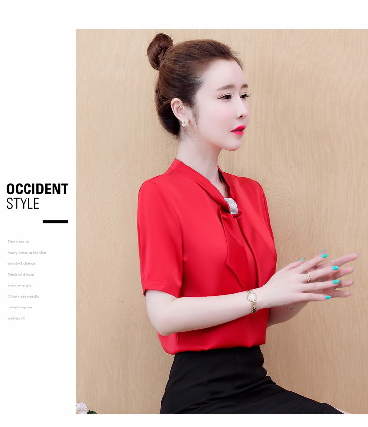 Mùa hè 2020 mới kim cương sáng phong cách nước ngoài áo sơ mi nữ nhỏ tay áo satin satin thời trang hàng đầu khí chất chuyên nghiệp áo trắng - Áo sơ mi chiffon ren
