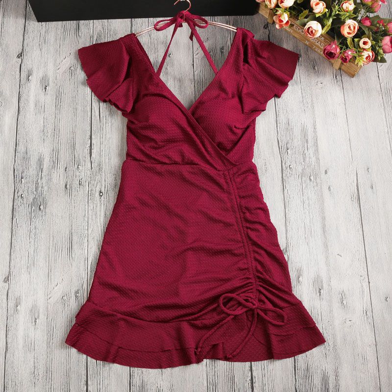 Korean ins wind net red hot spring swimsuit women's one-piece dress conservative cover belly show thin small chest gathered swimsuit