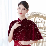 Осенняя накидка, ципао для матери, бордовый короткий плащ, элегантный кардиган, в западном стиле