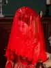 Red hijab bride red veil Chinese style Xiuhe Hanfu ancient style 2021 new translucent lace wedding red yarn