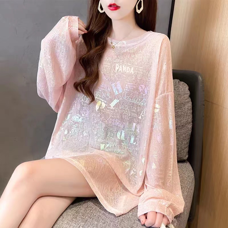 Thin Breathable Ice Silk Long-Sleeved T-Shirt for Women, Summer 2026 New Style, Loose Large Size Sun Protection Clothing, Shiny Top Thin Breathable Ice Silk Long-Sleeved T-Shirt for Women, Summer 2026 New Style, Loose Large Size Sun Protection Clothing, Shiny Top