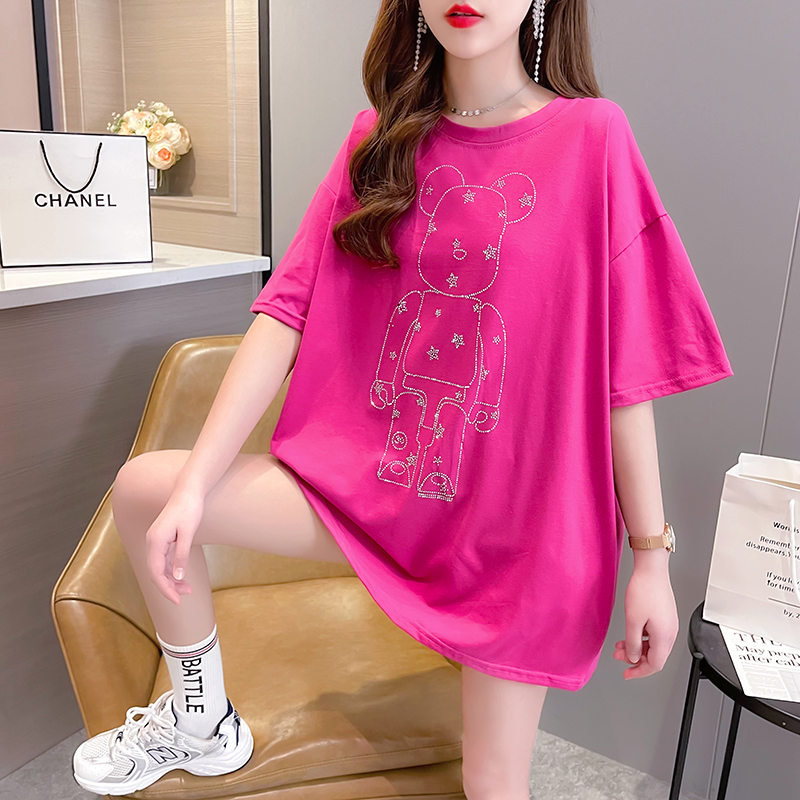 Foreign trade export to France and Italy women's clothing more than a single cut label big brand super hot diamond loose short-sleeved t-shirt women's top
