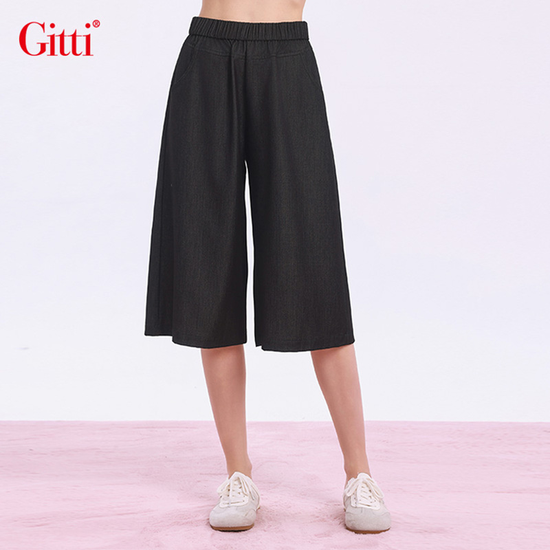 Gitti Elastic Waist Casual Pants Women's Simple Large Size Loose Cropped Pants G261590