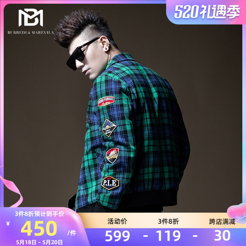 BM Men's Embroidered Checkered pilot cotton jacket jacket male tide card European and American retro street trend Korean version