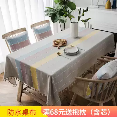 Small fresh tablecloth Waterproof and anti-scalding Nordic ins net red plaid coffee table tablecloth Cotton and linen table cloth tablecloth artist