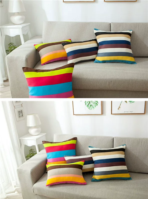 Sofa đệm gối bằng vải cotton lõi 50 lớn 70 sọc 60 bộ gối tựa đầu giường tối giản hiện đại goi tua lung