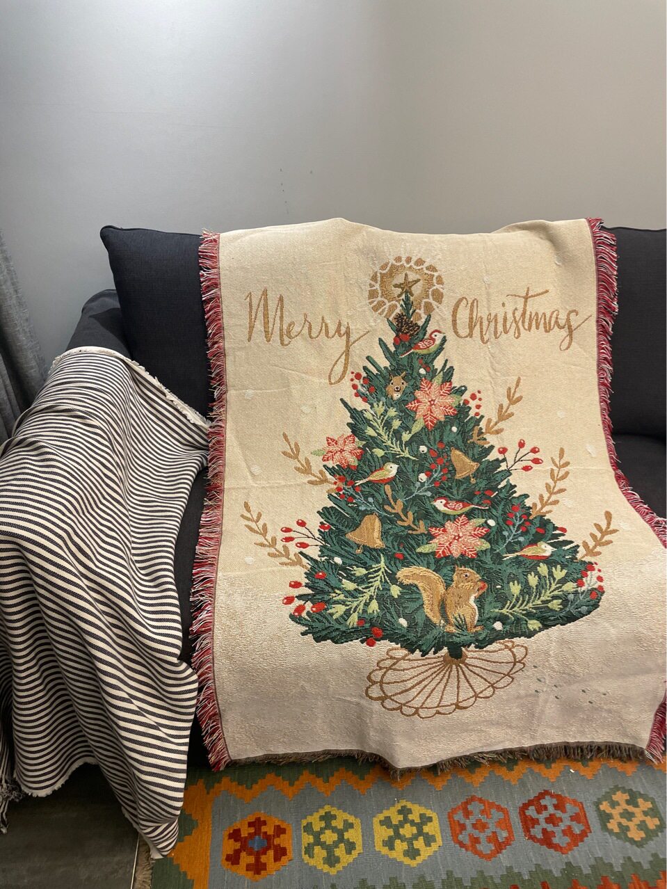 Гобелен 外贸单 圣诞节挂毯装饰毯子ins风盖毯毛毯沙发毯 圣诞树 松鼠树