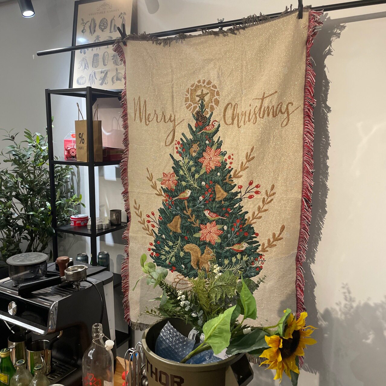 Гобелен 外贸单 圣诞节挂毯装饰毯子ins风盖毯毛毯沙发毯 圣诞树 松鼠树