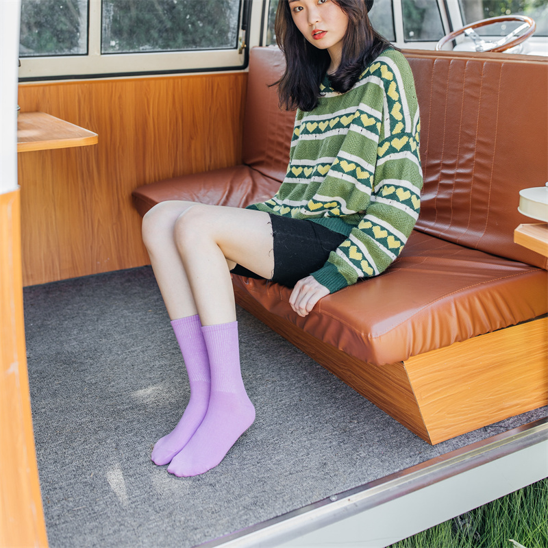 Rose Red Socks for Women, Super Popular on Instagram, Violet Mid-Calf Socks Paired with Shark Pants, Modern Dance Socks, Summer Cotton Socks