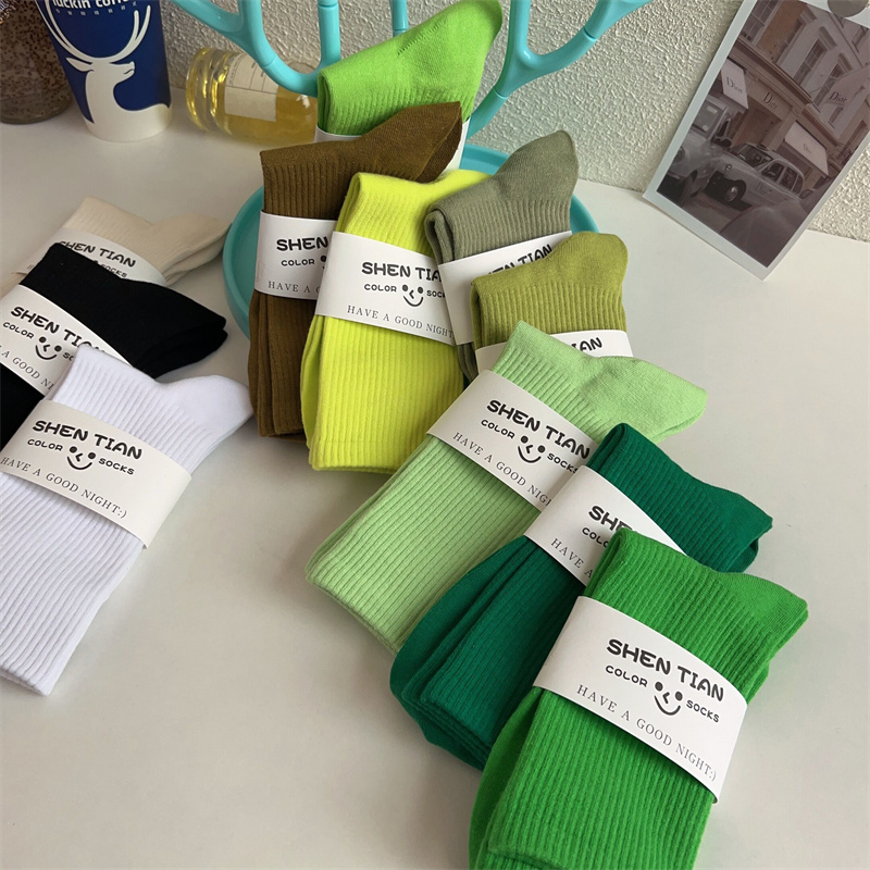 Dopamine Green Long Socks for Women, Spring and Autumn Mid-Calf Socks, Korean Super Popular Colorful Long Trendy High-Waisted Dance Socks