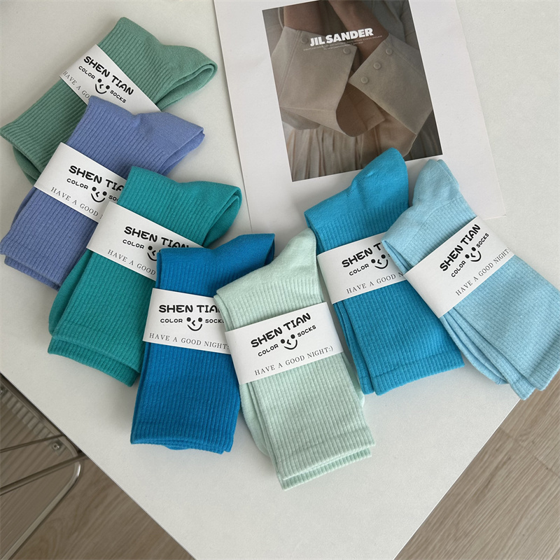 Blue Socks for Women, Solid Color Cotton Mid-Calf Socks, Royal Blue, Simple Modern Dance Colorful Socks, Ins Style