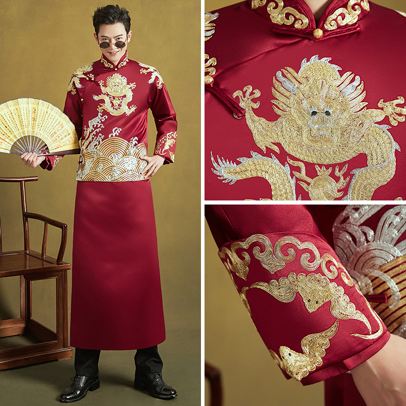 Nam Hiện Suit 2020 New Groom Trung Quốc Wedding Dress nam Rồng Phoenix Long Sleeve Hiện nam