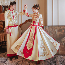 Pregnant Woman Show and Bride 2022 New Summer Chinese Wedding Gown Golden Wedding Dress Champagne Toast