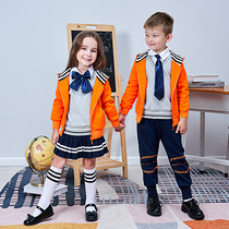 Kindergarten garden clothes spring and autumn clothes British college style school uniforms set primary school children first grade class clothes orange winter