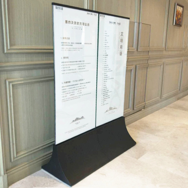 Black Billboard Base Mall Upright Tempered Glass Black poster frame with assembled stand black signs