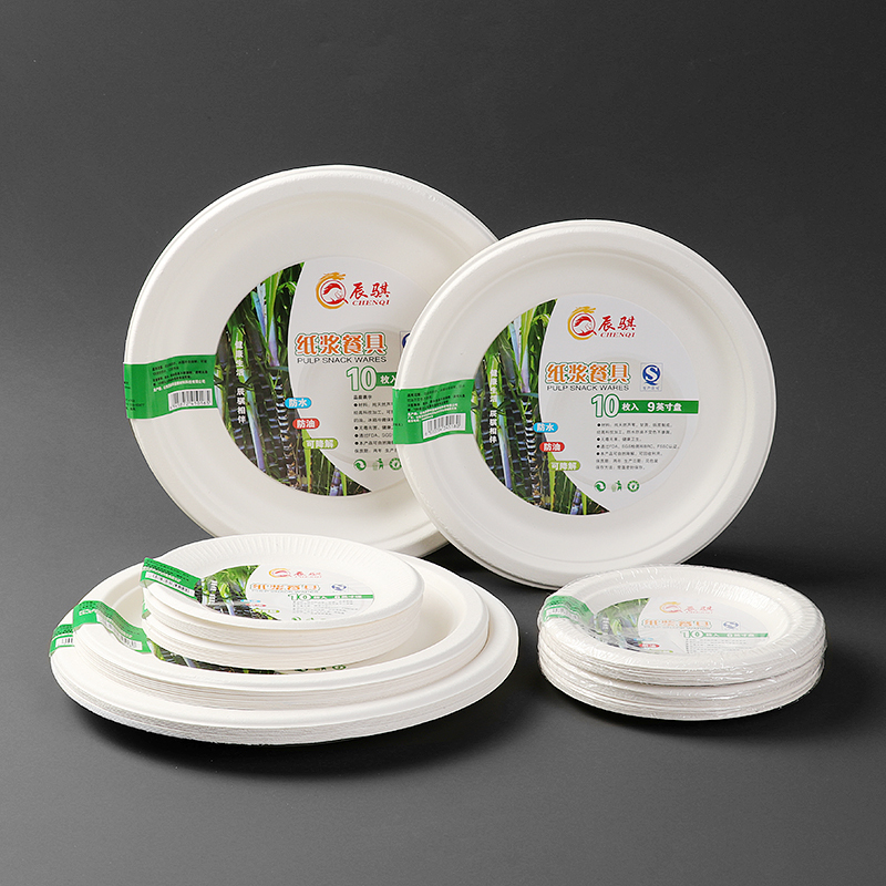 Disposable Paper Pulp Plates, Paper Dishes, Paper Trays for Camping and Parties, Disposable Plates, Cake Plates, 10-Pack, Plastic-Sealed Packaging