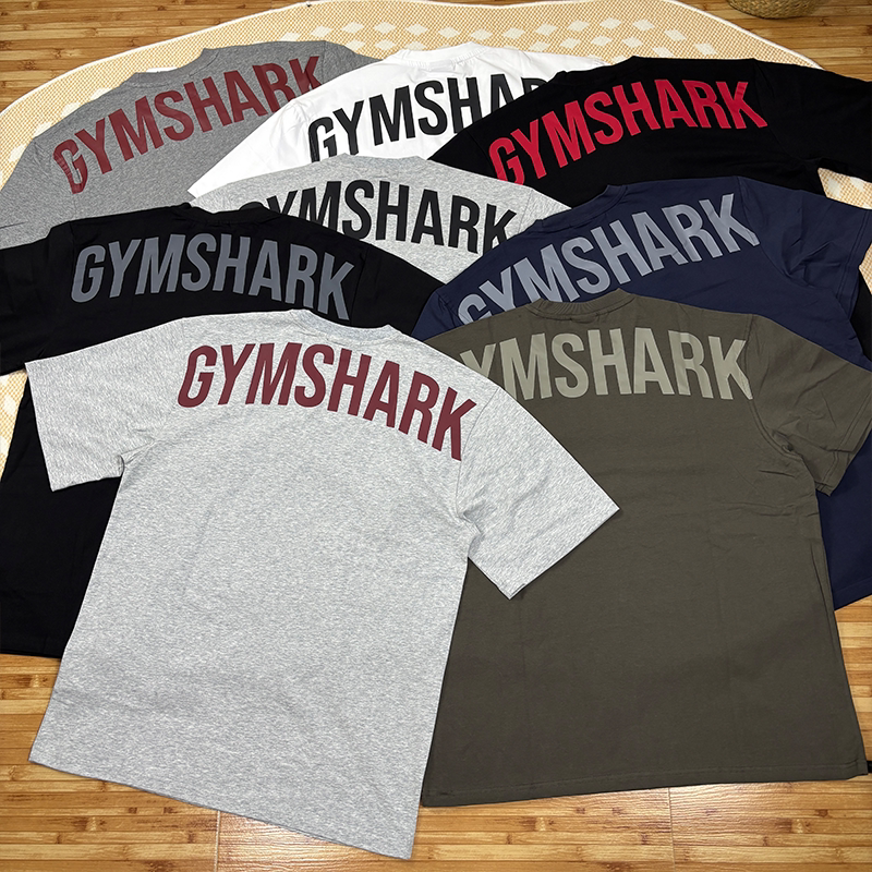 Short-Sleeved Men's New Loose-Fitting Fitness T-Shirt with Round Neck and Letter Power Print Shark Sports Running Breathable Top Short-Sleeved Men's New Loose-Fitting Fitness T-Shirt with Round Neck and Letter Power Print Shark Sports Running Breathable Top